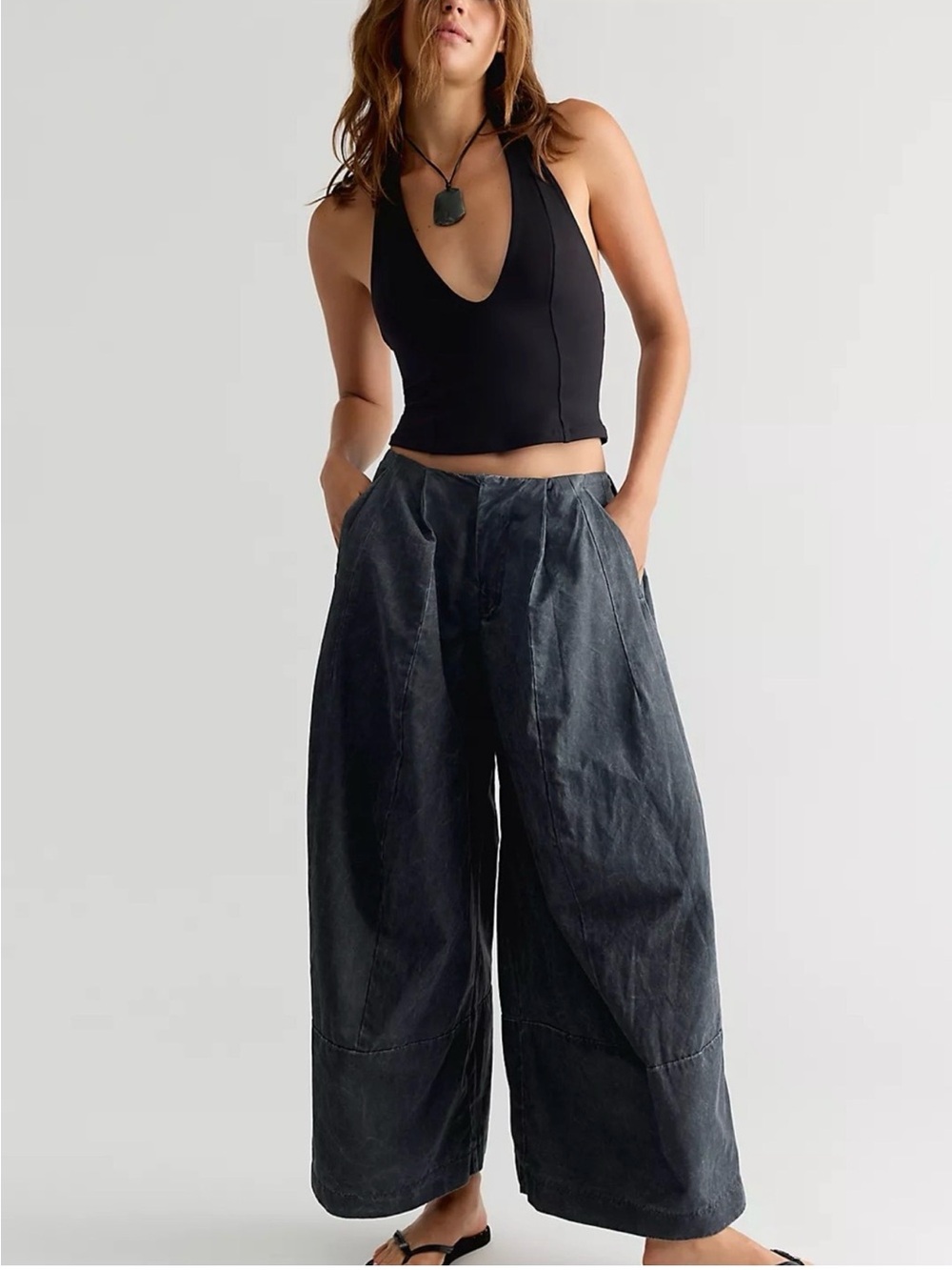 Free People Wide Leg Washed Black-Grey Pants, NWT, Size 8